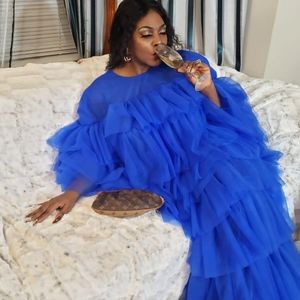 Blue mesh tulle ruffle layer occassion dress gown